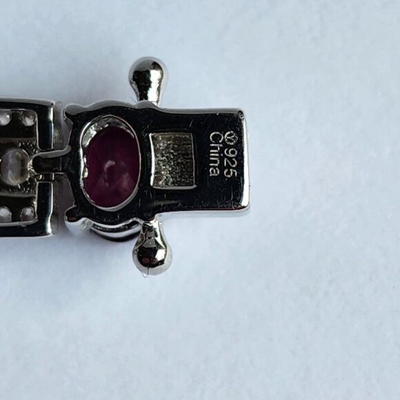 HSN Colleen Lopez Sterling Oval Rhodolite & White Zircon 7" Line Bracelet - Picture 5 of 7